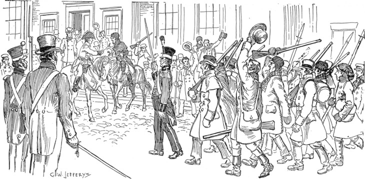 [Arrival of Loyalist Volunteers at Parliamentary Buildings, Toronto, December, 1837]