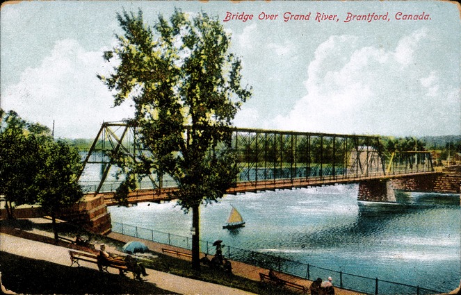 [Bridge Over Grand River, Brantford, Canada Postcard]