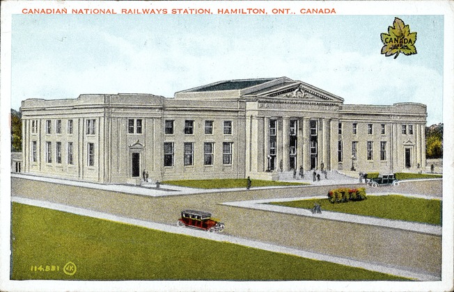 [Canadian National Railways Station, Hamilton, Ont., Canada Postcard]