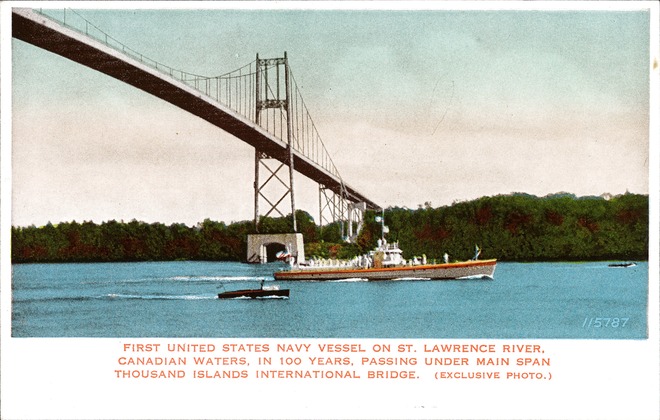 [First United States Navy Vessel on St. Lawrence River, Canadian Waters, in 100 Years Postcard]