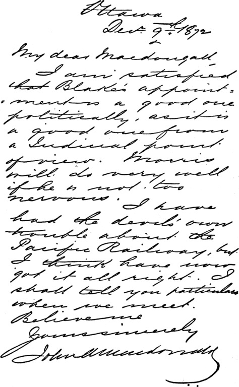 [Letter From Sir John A. Macdonald on the Pacific Railway&mdash;1872]