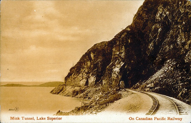 [Mink Tunnel, Lake Superior on Canadian Pacific Railway Postcard]