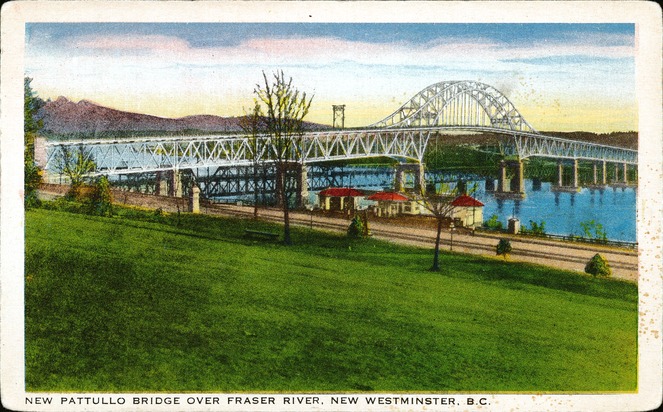 [New Pattullo Bridge Over Fraser River, New Westminster, B.C. Postcard]
