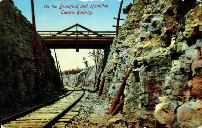 [On the Brantford and Hamilton Electric Railway Postcard]
