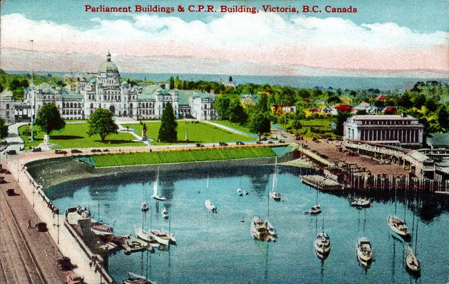 [Parliament Buildings & C.P.R. Building, Victoria, B.C., Canada Postcard]