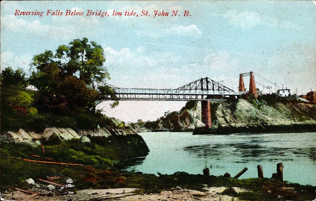 [Reversing Falls Below Bridge, low tide, St. John N. B. Postcard]