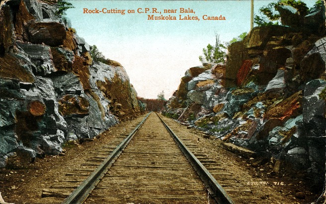 [Rock-Cutting on C.P.R., Near Bala, Muskoka Lakes, Canada Postcard]