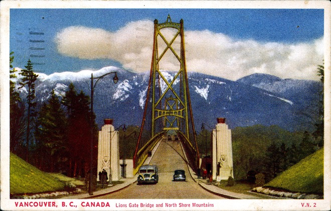 [Vancouver, B. C., Canada: Lions Gate Bridge and North Shore Mountains Postcard]